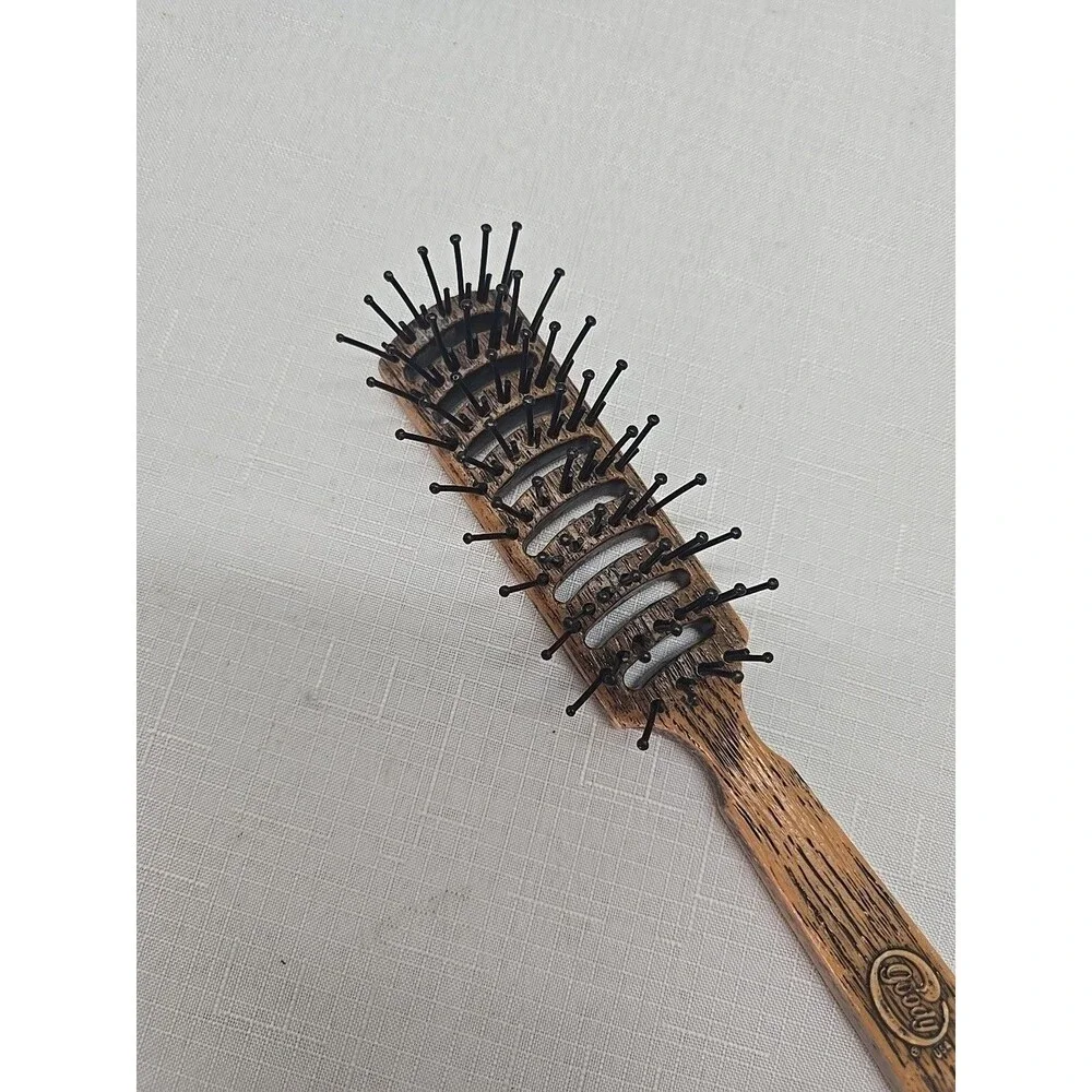 Vintage Goody Nylon Bristles Smoothing Hair Brush Brown Faux Wood Grain 7.75”